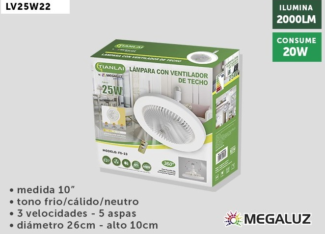 Lampara Ventilador de Techo LV25W22